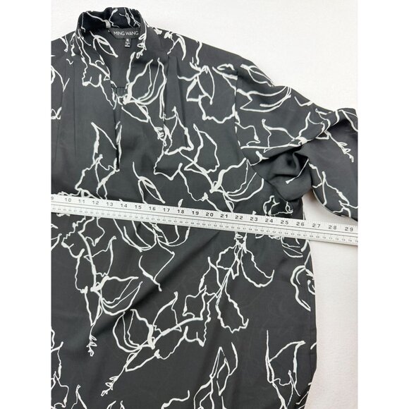 MING WANG Flroal Print‎ Roll Tab Sleeve Top Size XL Womens Black - Picture 7 of 10